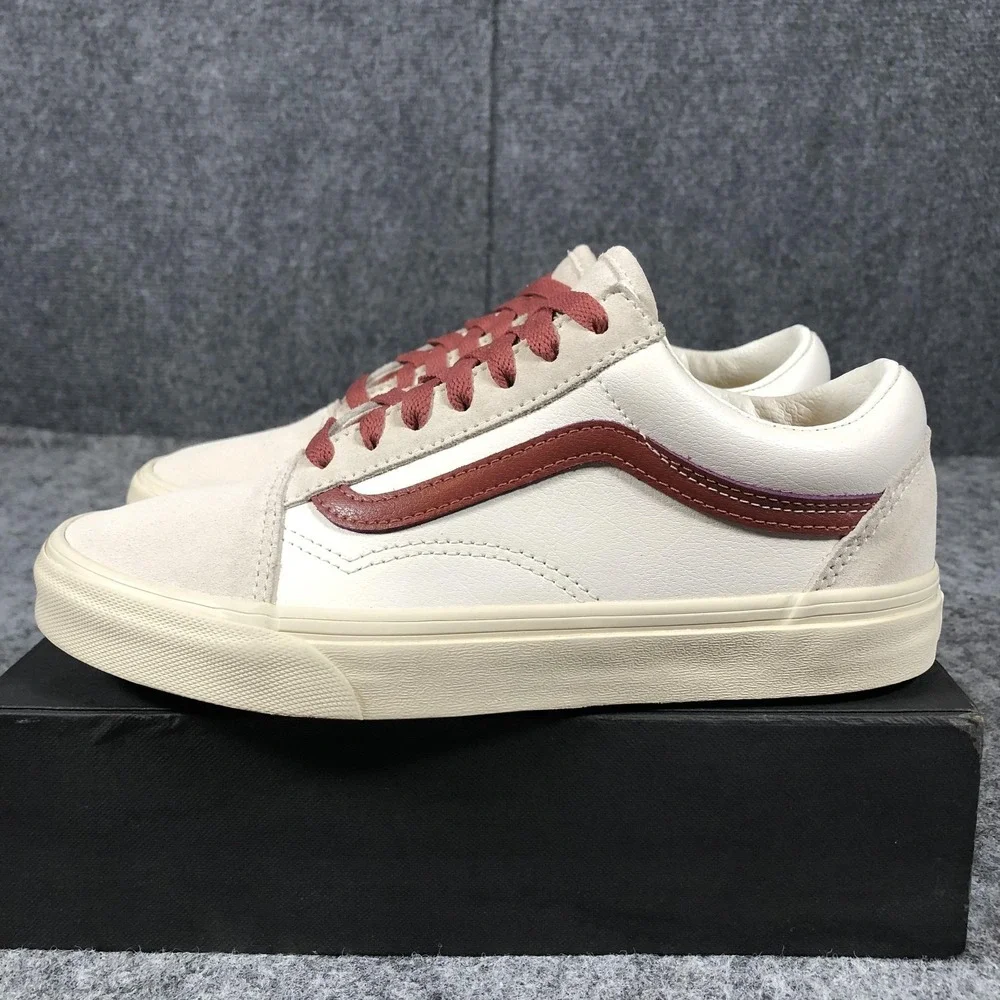 Vans Old Skool Shoes Men 5.5 / Women 7 White Burgundy Leather Suede Low Top - Picture 5 of 16